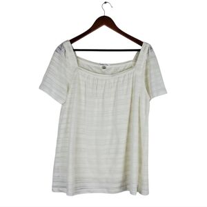 JOHNPAULRICHARD Ivory Textured Square Neck Linen Blend Blouse Size L